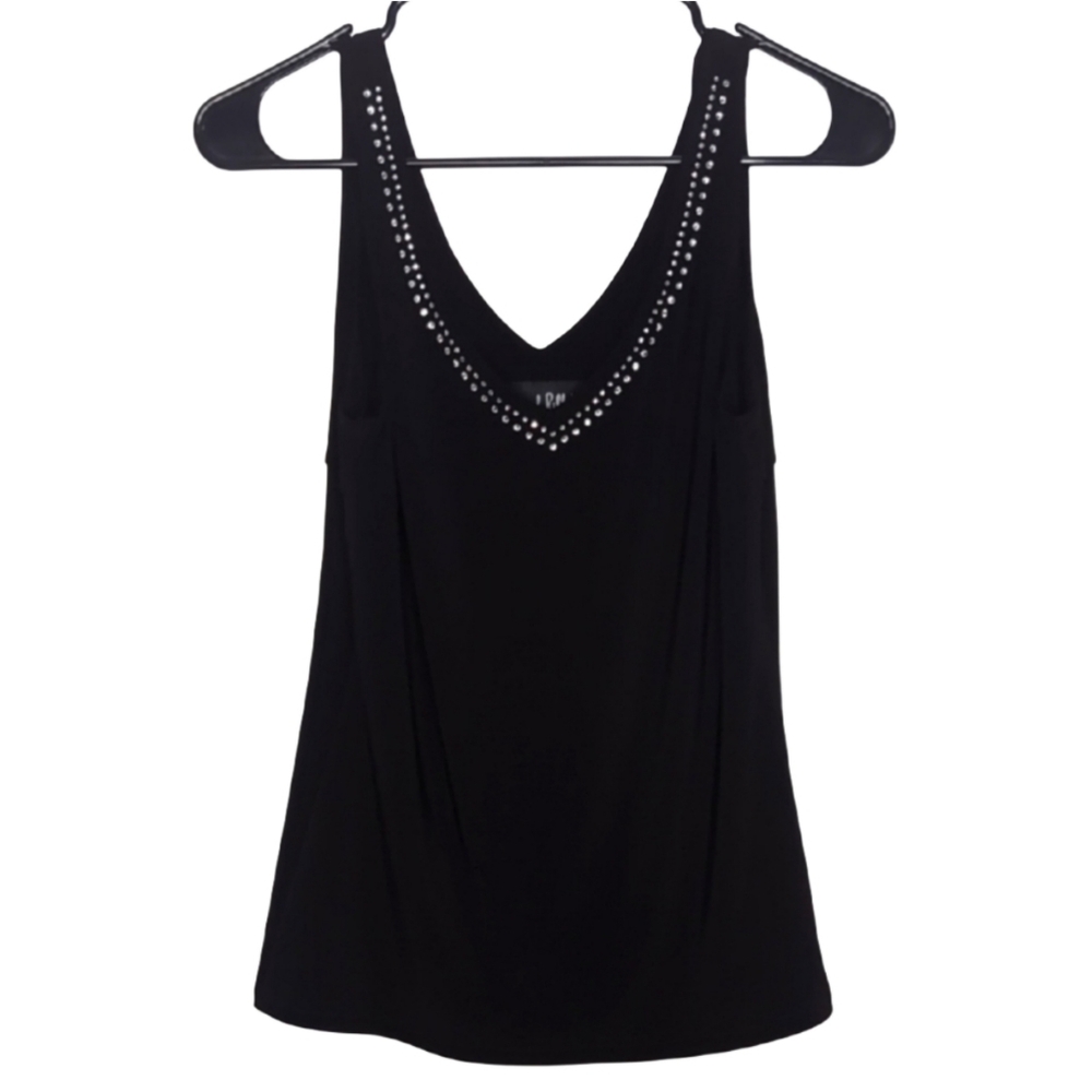 Joseph Ribkoff Women's Sz 6 Black Tank top Gem Stone V Neck Collar